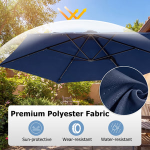 10 Feet Patio Cantilever Umbrella with Solar LED Lights-Navy view 6