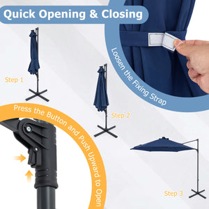 10 Feet Patio Cantilever Umbrella with Solar LED Lights-Navy view 9