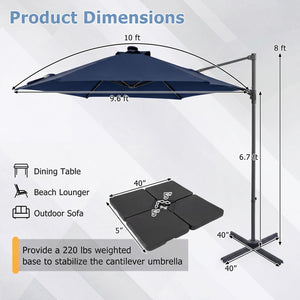 10 Feet Patio Cantilever Umbrella with Solar LED Lights-Navy view 4