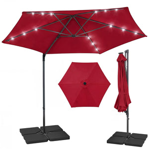 10 Feet Patio Cantilever Umbrella with Solar LED Lights-Wine view 4
