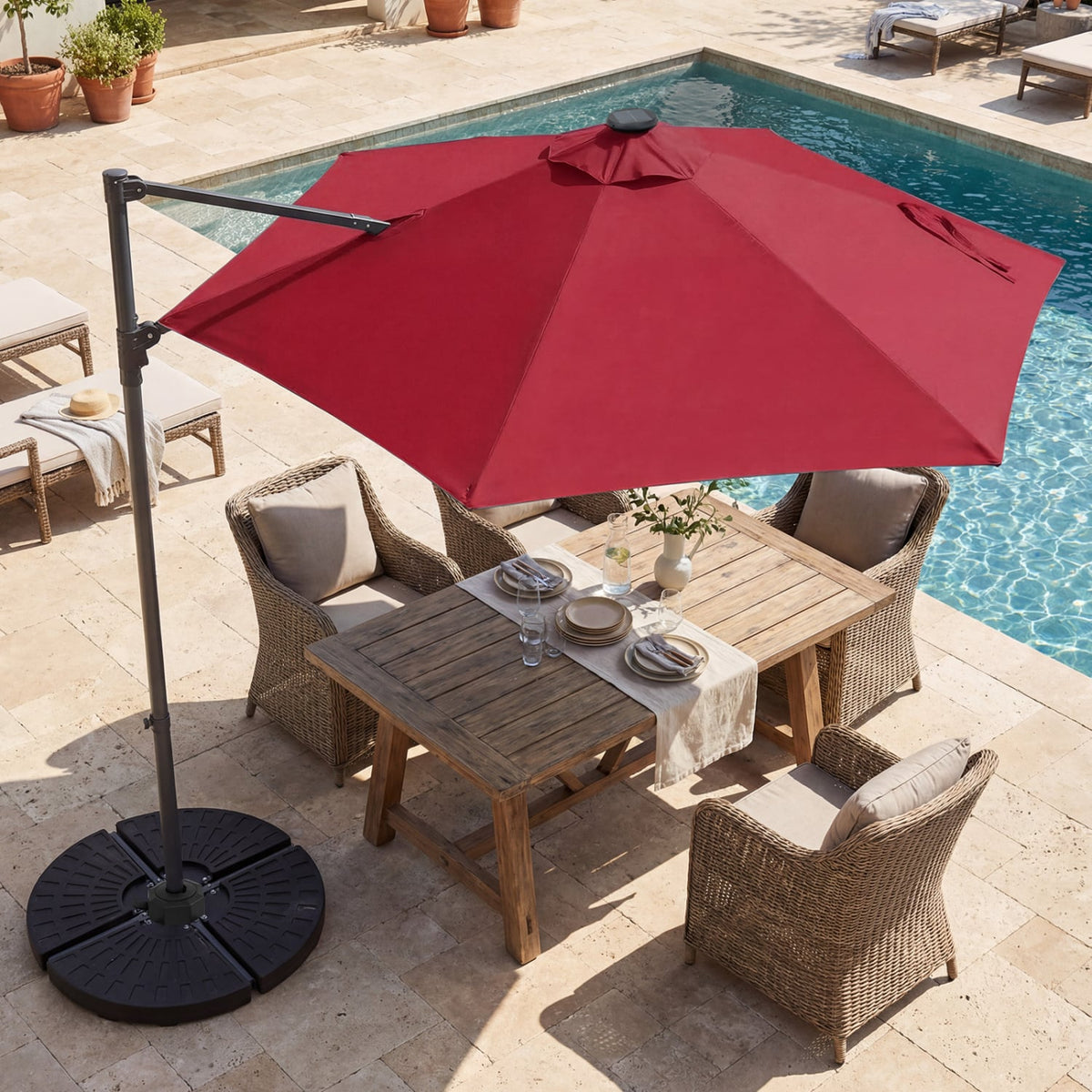 10 Feet Patio Cantilever Umbrella with Solar LED Lights-Wine view 6