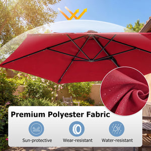 10 Feet Patio Cantilever Umbrella with Solar LED Lights-Wine view 8