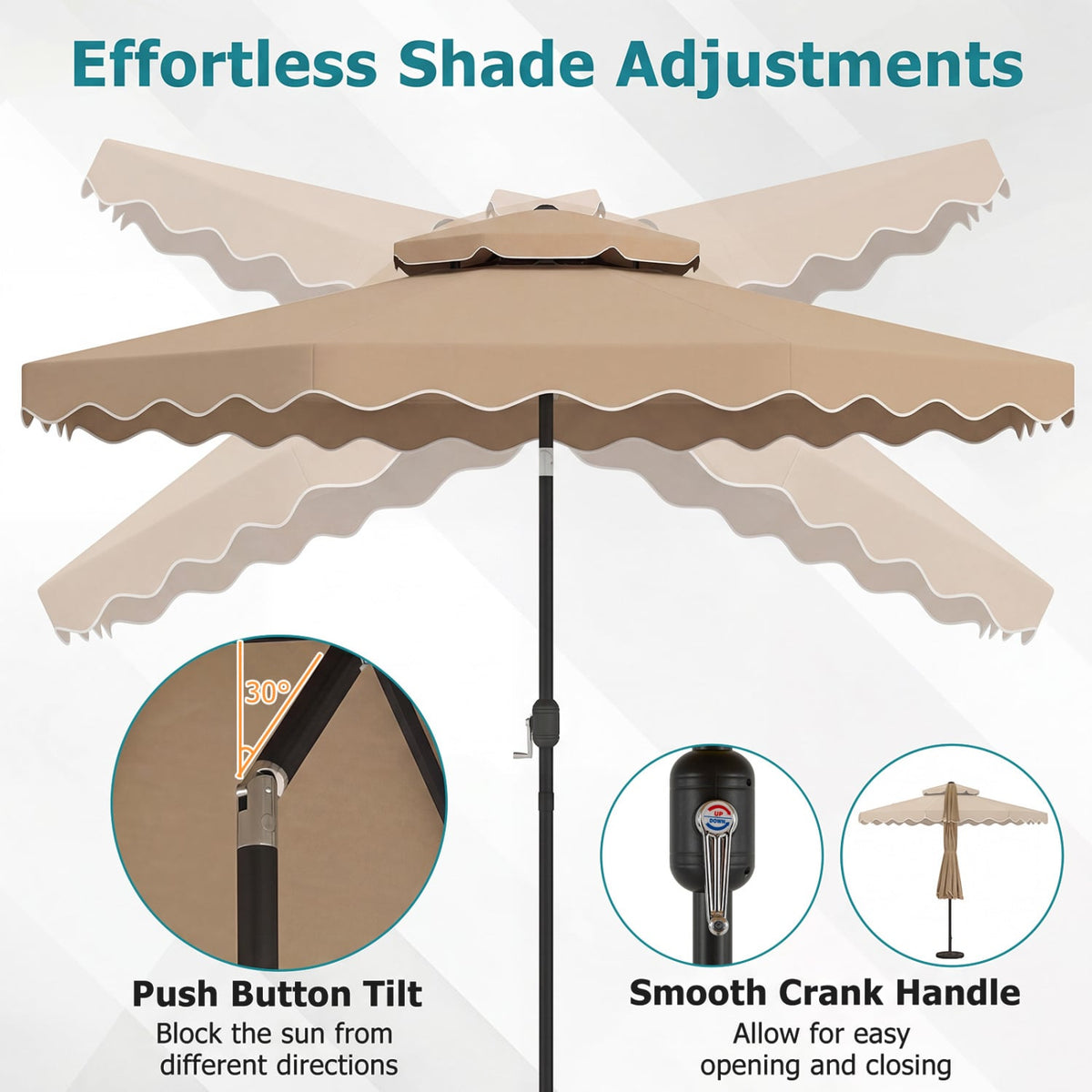 10 Feet Patio Umbrella with Push Button Tilt and Crank-Coffee view 8