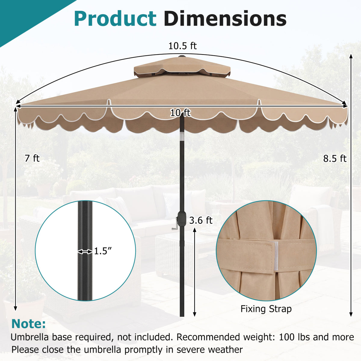 10 Feet Patio Umbrella with Push Button Tilt and Crank-Coffee view 5