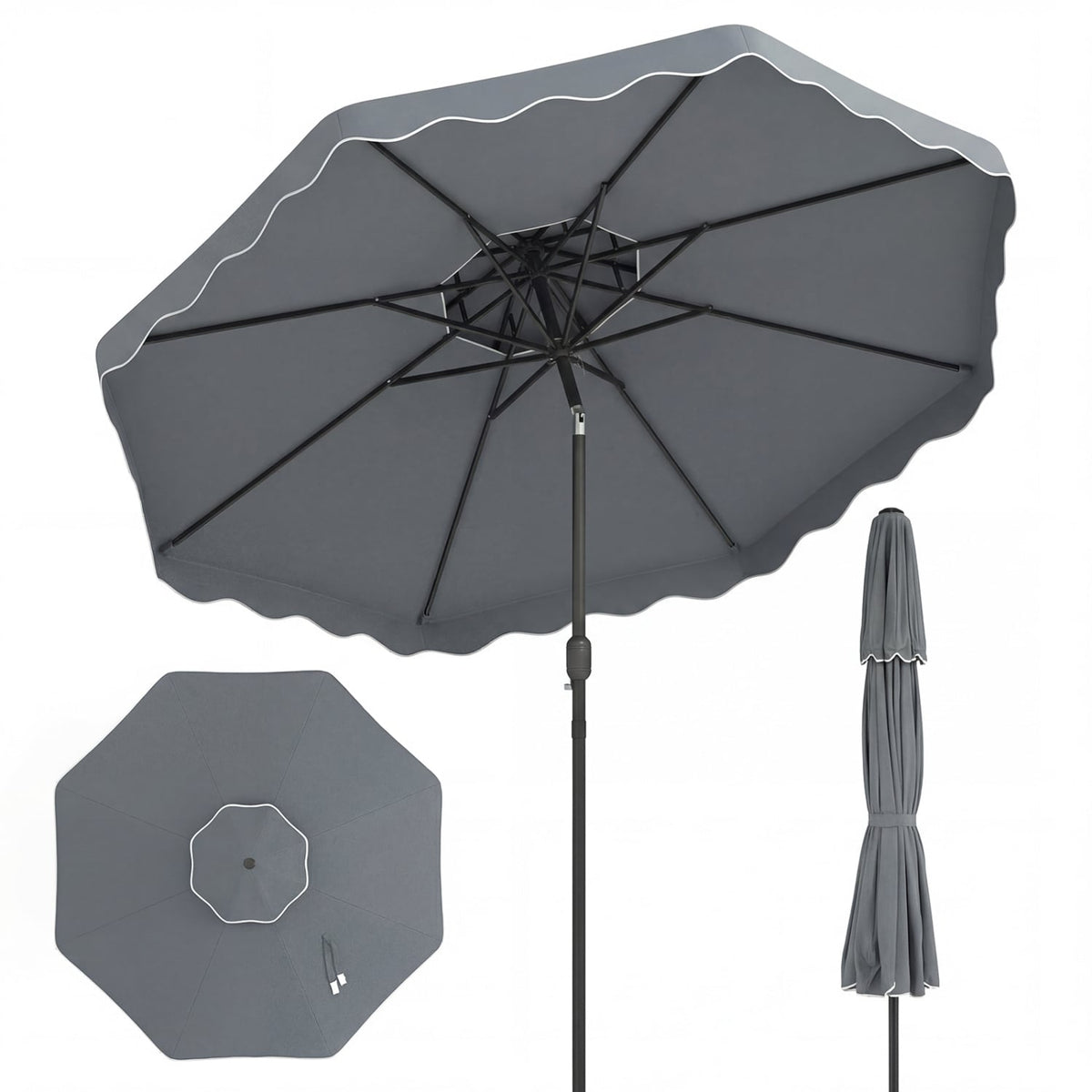 10 Feet Patio Umbrella with Push Button Tilt and Crank-Gray