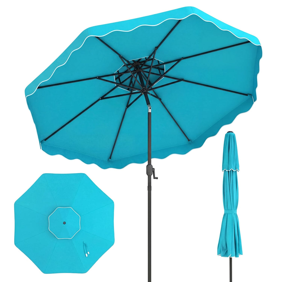 10 Feet Patio Umbrella with Push Button Tilt and Crank-Turquoise view 4