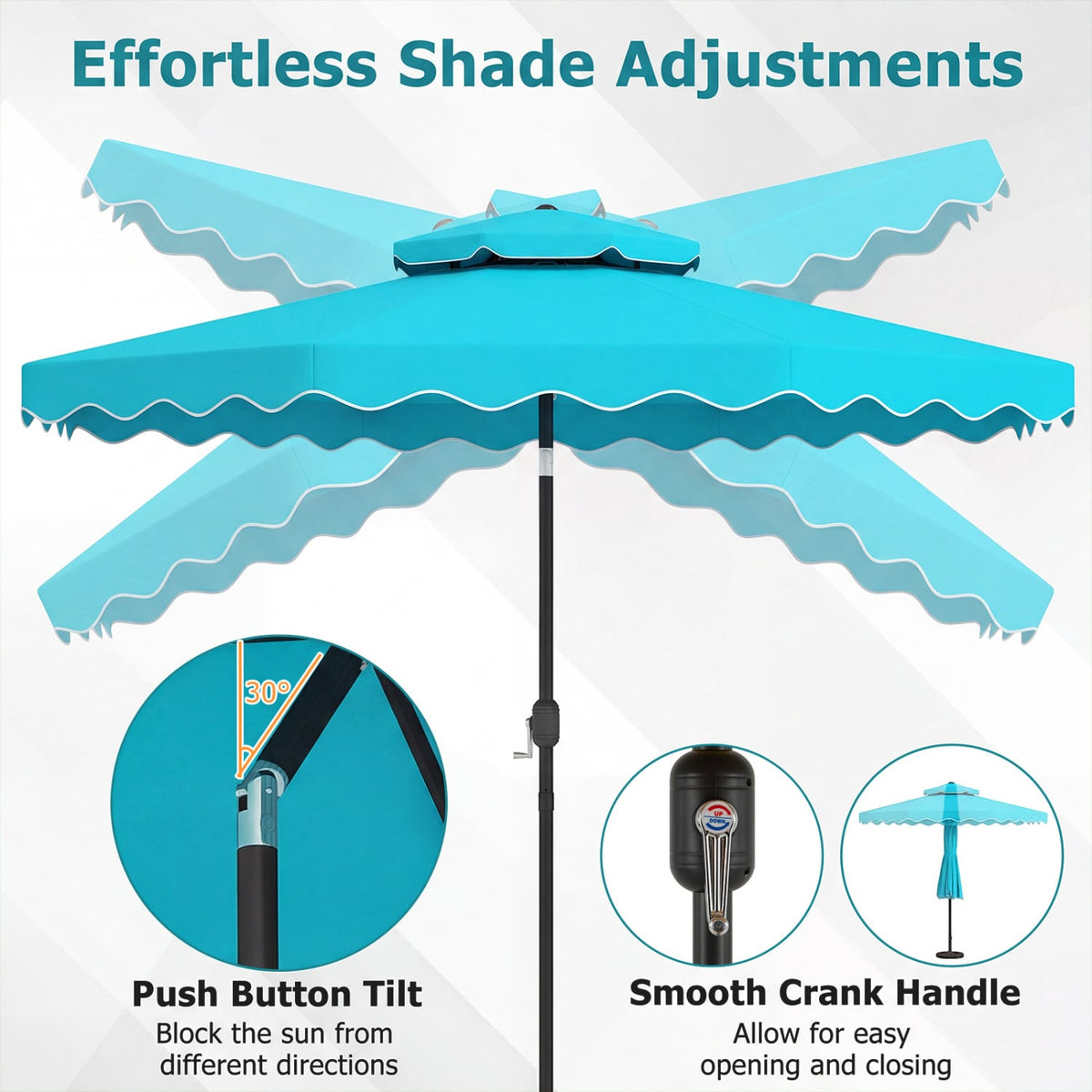 10 Feet Patio Umbrella with Push Button Tilt and Crank-Turquoise view 8