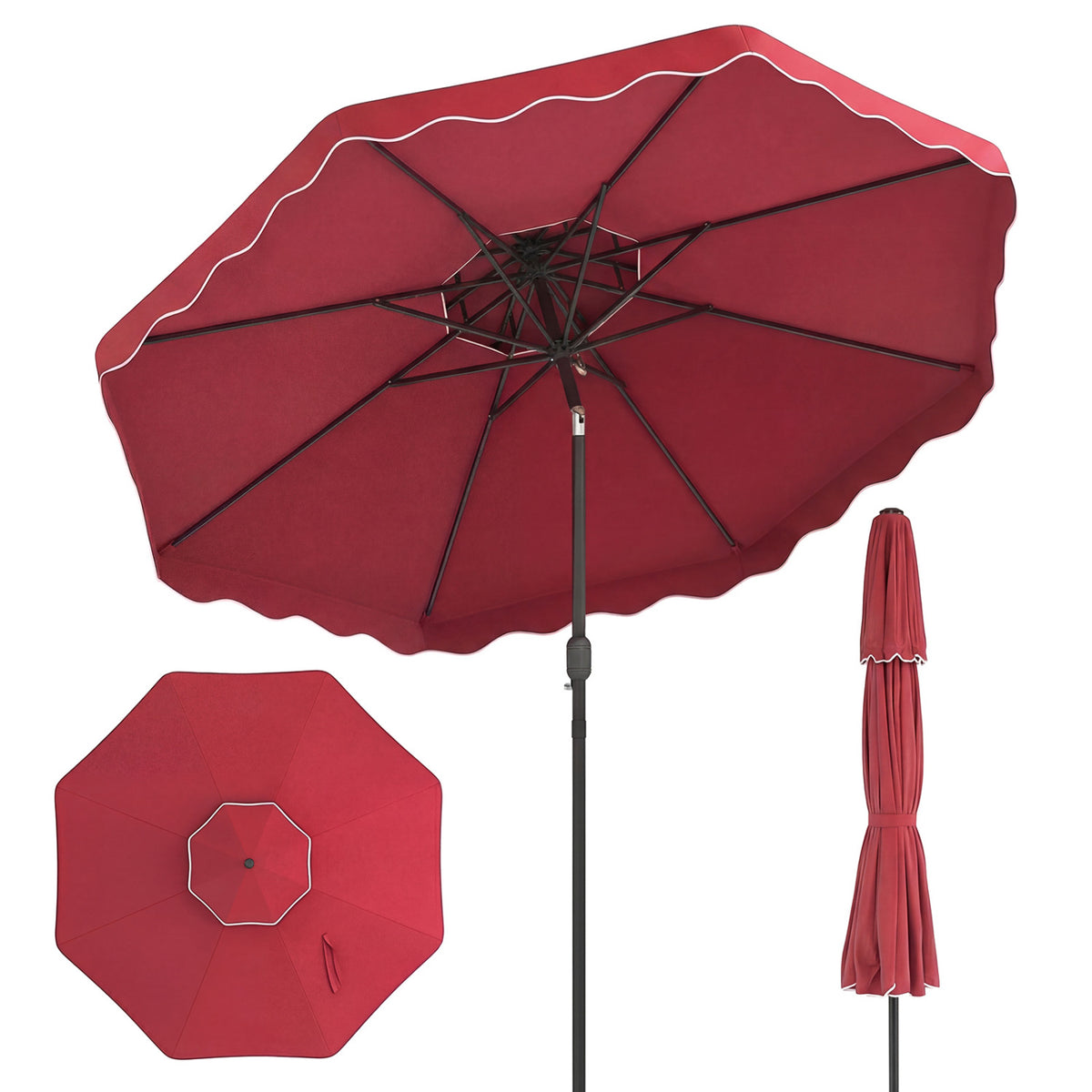 10 Feet Patio Umbrella with Push Button Tilt and Crank-Wine view 4