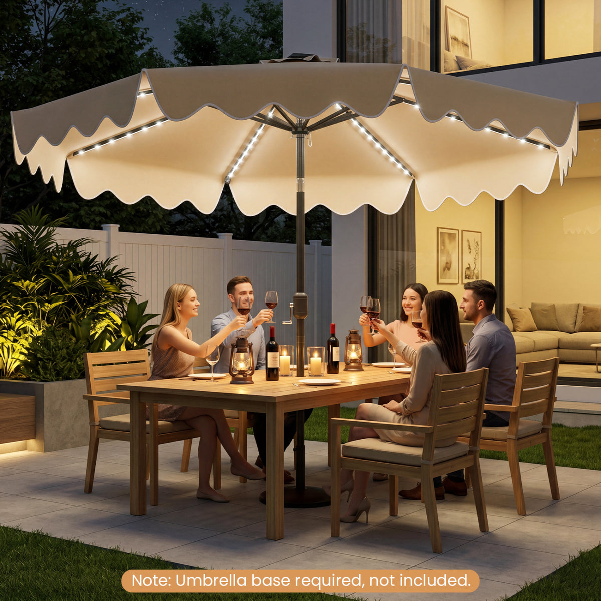 10 Feet Solar Patio Umbrella with Color-Changing LED Lights-Beige view 3