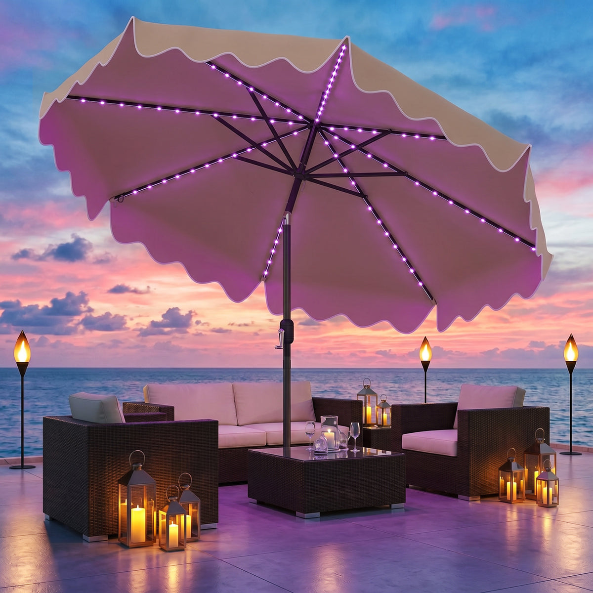 10 Feet Solar Patio Umbrella with Color-Changing LED Lights-Beige view 5