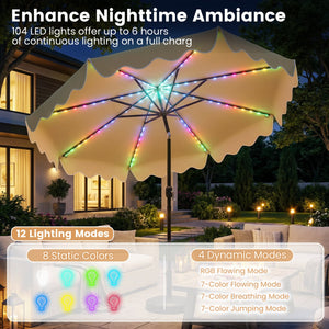 10 Feet Solar Patio Umbrella with Color-Changing LED Lights-Beige view 7