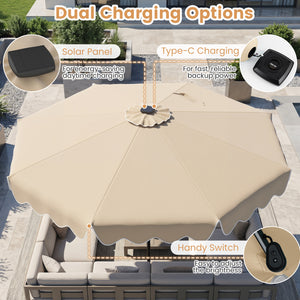 10 Feet Solar Patio Umbrella with Color-Changing LED Lights-Beige view 8