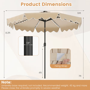 10 Feet Solar Patio Umbrella with Color-Changing LED Lights-Beige view 4