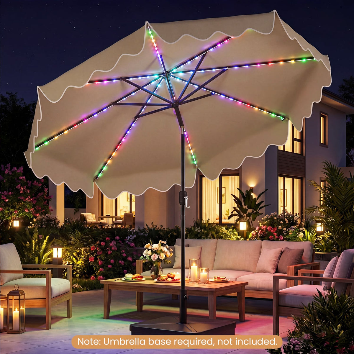 10 Feet Solar Patio Umbrella with Color-Changing LED Lights-Brown view 2