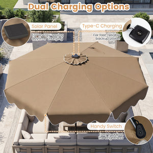 10 Feet Solar Patio Umbrella with Color-Changing LED Lights-Brown view 8