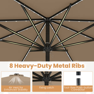10 Feet Solar Patio Umbrella with Color-Changing LED Lights-Brown view 9
