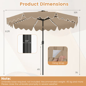 10 Feet Solar Patio Umbrella with Color-Changing LED Lights-Brown view 4