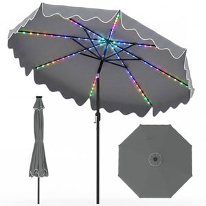 10 Feet Solar Patio Umbrella with Color-Changing LED Lights-Gray