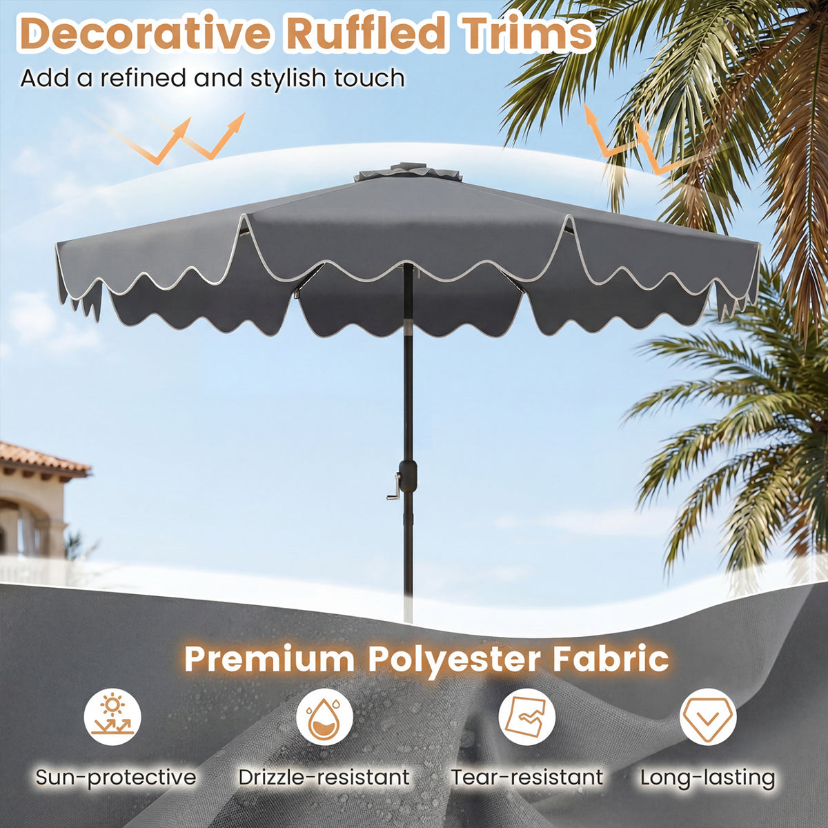 10 Feet Solar Patio Umbrella with Color-Changing LED Lights-Gray view 6