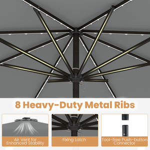 10 Feet Solar Patio Umbrella with Color-Changing LED Lights-Gray view 9