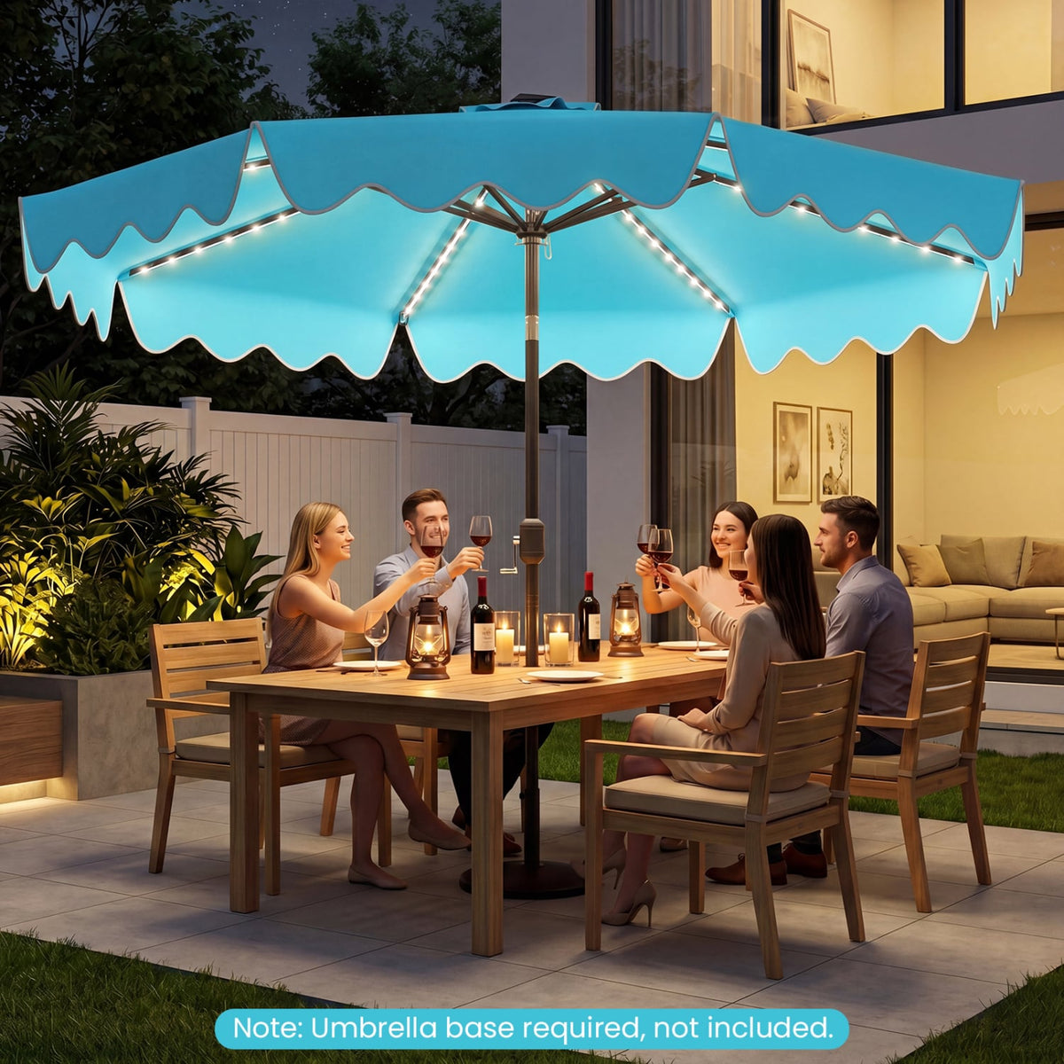 10 Feet Solar Patio Umbrella with Color-Changing LED Lights-Turquoise view 3