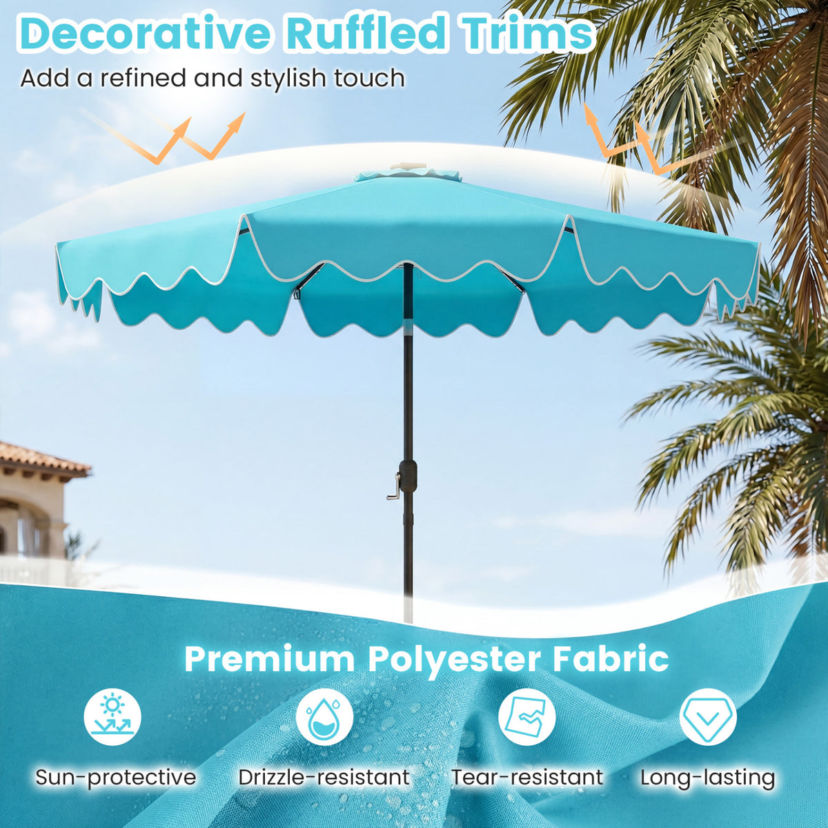 10 Feet Solar Patio Umbrella with Color-Changing LED Lights-Turquoise view 6