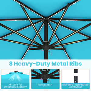 10 Feet Solar Patio Umbrella with Color-Changing LED Lights-Turquoise view 9