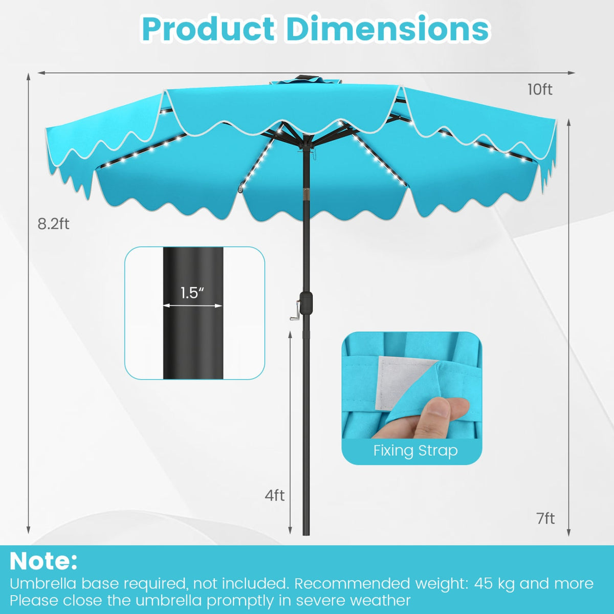 10 Feet Solar Patio Umbrella with Color-Changing LED Lights-Turquoise view 4