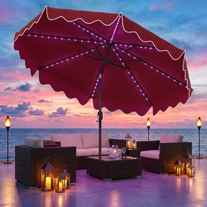 10 Feet Solar Patio Umbrella with Color-Changing LED Lights-Wine view 5