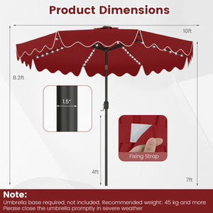 10 Feet Solar Patio Umbrella with Color-Changing LED Lights-Wine view 4