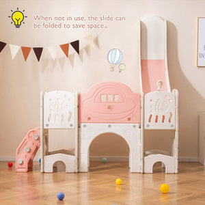 10 in 1 Toddler Slide Set Kids Slide and Climber Playset Indoor Playground-Pink view 3