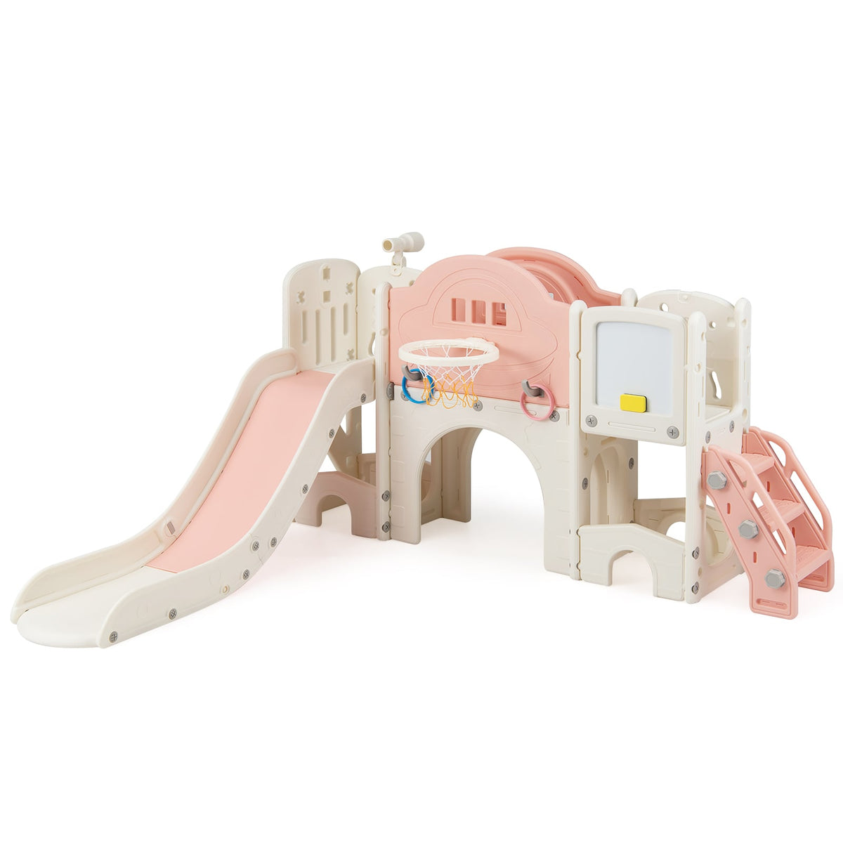 10 in 1 Toddler Slide Set Kids Slide and Climber Playset Indoor Playground-Pink view 4