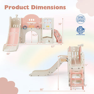 10 in 1 Toddler Slide Set Kids Slide and Climber Playset Indoor Playground-Pink view 5
