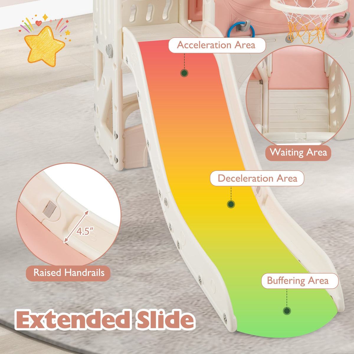 10 in 1 Toddler Slide Set Kids Slide and Climber Playset Indoor Playground-Pink view 7