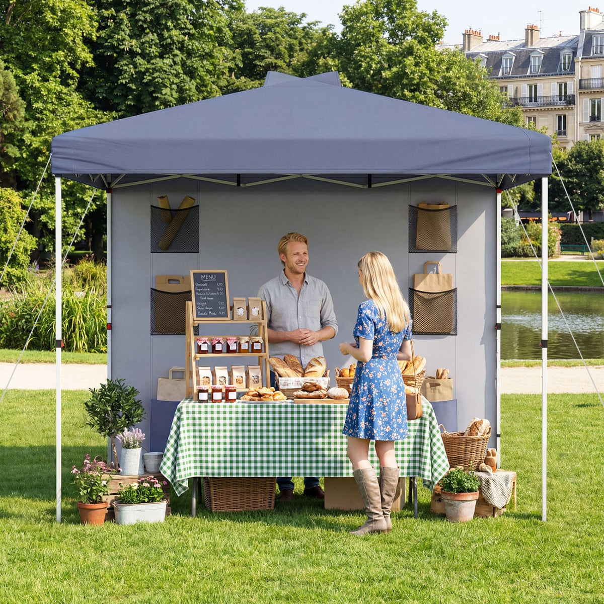 10 x 10 FT Pop up Canopy Tent with Sidewall 6 Pockets Instant Setup Commercial Gazebo-Gray view 3