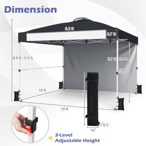 10 x 10 Feet Foldable Commercial Pop-up Canopy with Roller Bag and Banner Strip-Black view 3