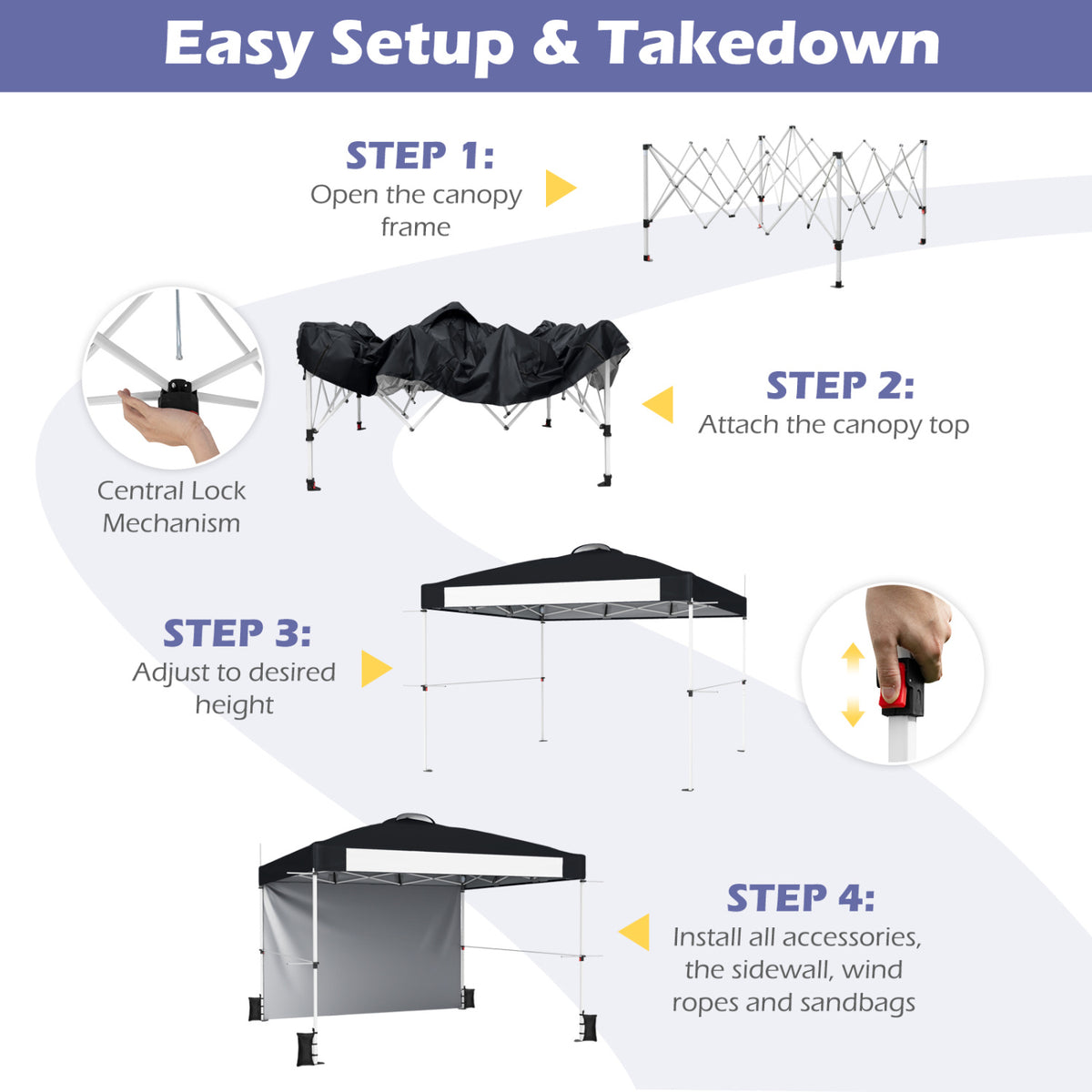10 x 10 Feet Foldable Commercial Pop-up Canopy with Roller Bag and Banner Strip-Black view 6
