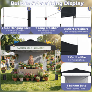 10 x 10 Feet Foldable Commercial Pop-up Canopy with Roller Bag and Banner Strip-Black view 8