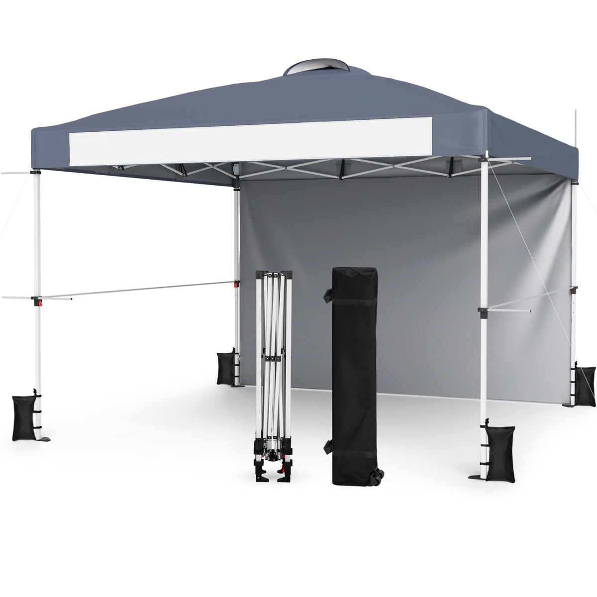10 x 10 Feet Foldable Commercial Pop-up Canopy with Roller Bag and Banner Strip-Gray