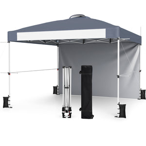 10 x 10 Feet Foldable Commercial Pop-up Canopy with Roller Bag and Banner Strip-Gray