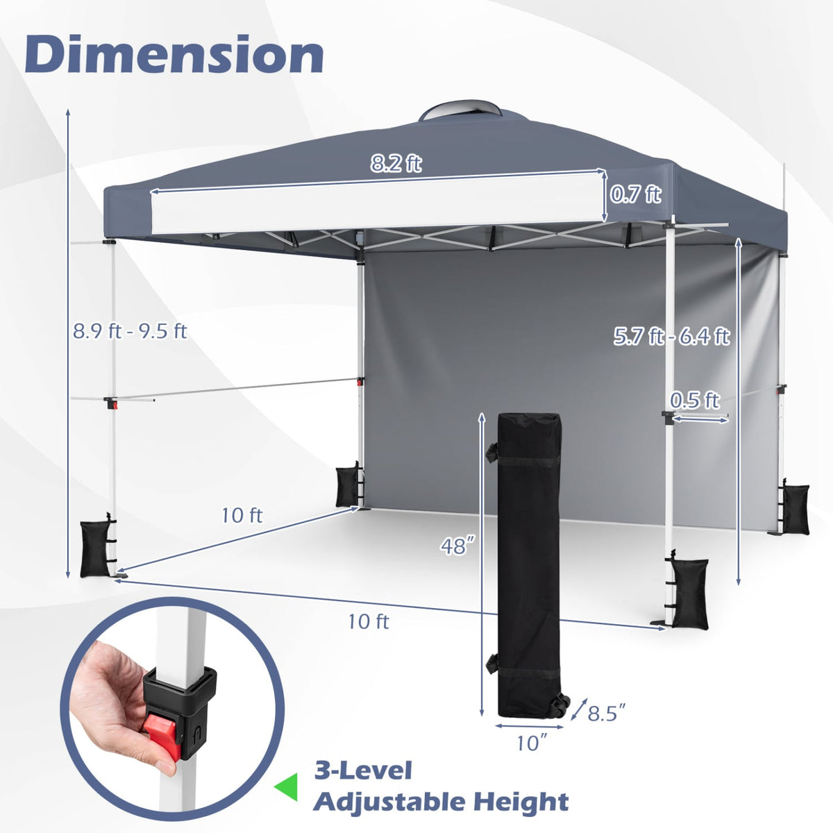 10 x 10 Feet Foldable Commercial Pop-up Canopy with Roller Bag and Banner Strip-Gray view 3