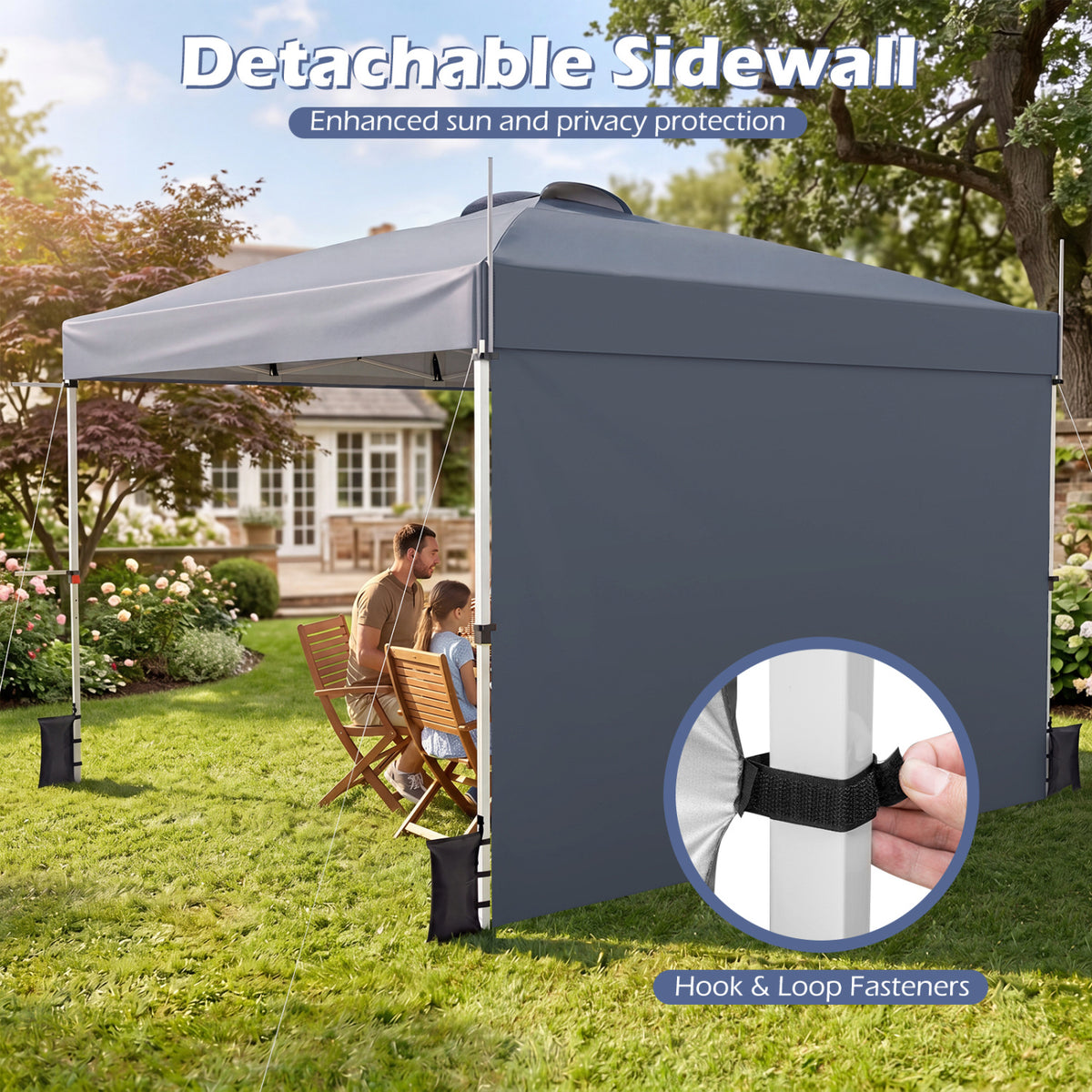 10 x 10 Feet Foldable Commercial Pop-up Canopy with Roller Bag and Banner Strip-Gray view 6