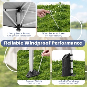 10 x 10 Feet Foldable Commercial Pop-up Canopy with Roller Bag and Banner Strip-Gray view 7