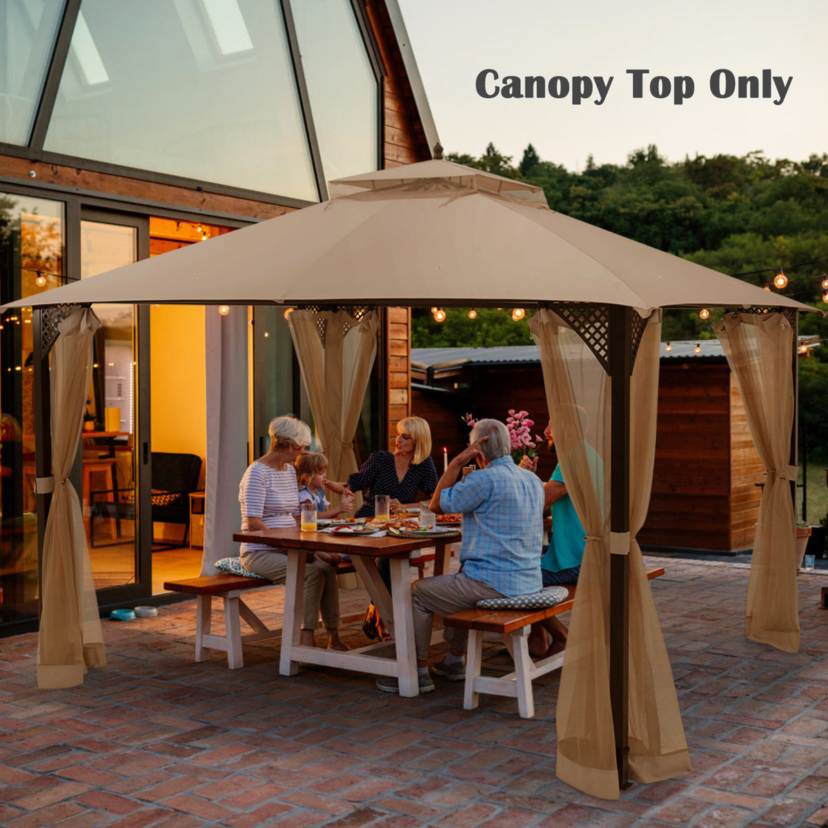 10 x 12 Feet Gazebo Replacement Top with Air Vent and Drainage Holes-Brown view 3
