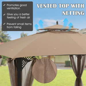 10 x 12 Feet Gazebo Replacement Top with Air Vent and Drainage Holes-Brown view 7