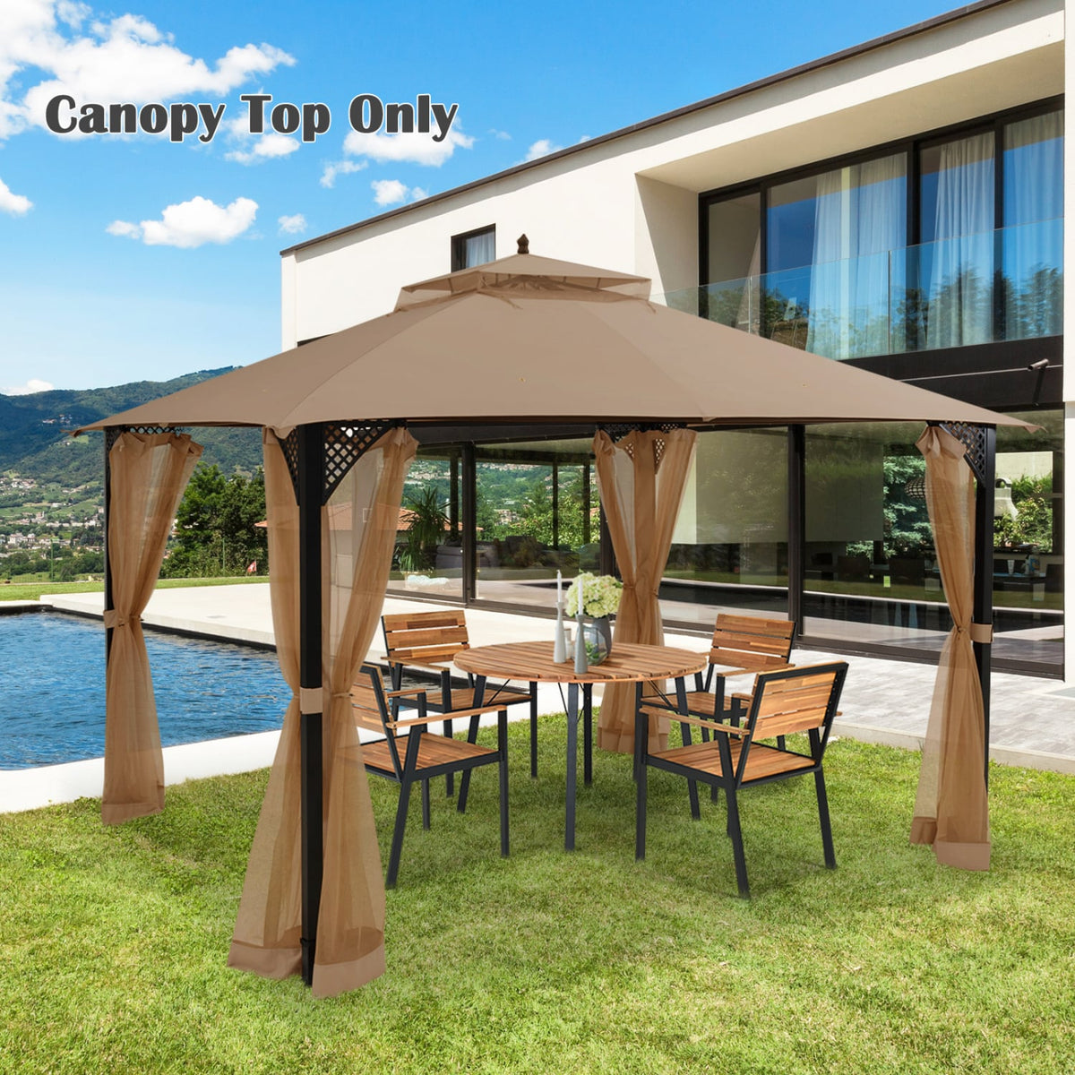 10 x 12 Feet Gazebo Replacement Top with Air Vent and Drainage Holes-Brown view 9