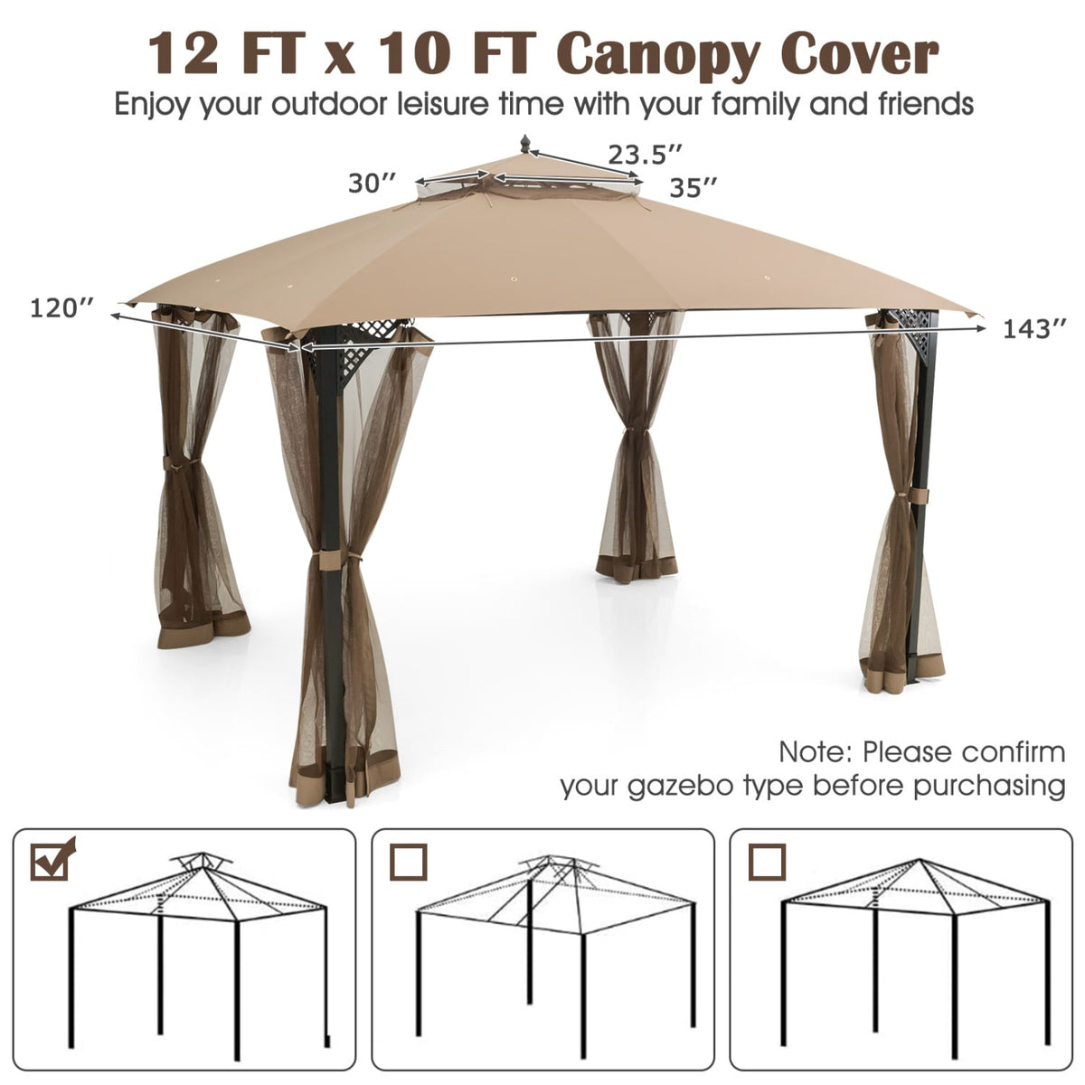 10 x 12 Feet Gazebo Replacement Top with Air Vent and Drainage Holes-Brown view 5