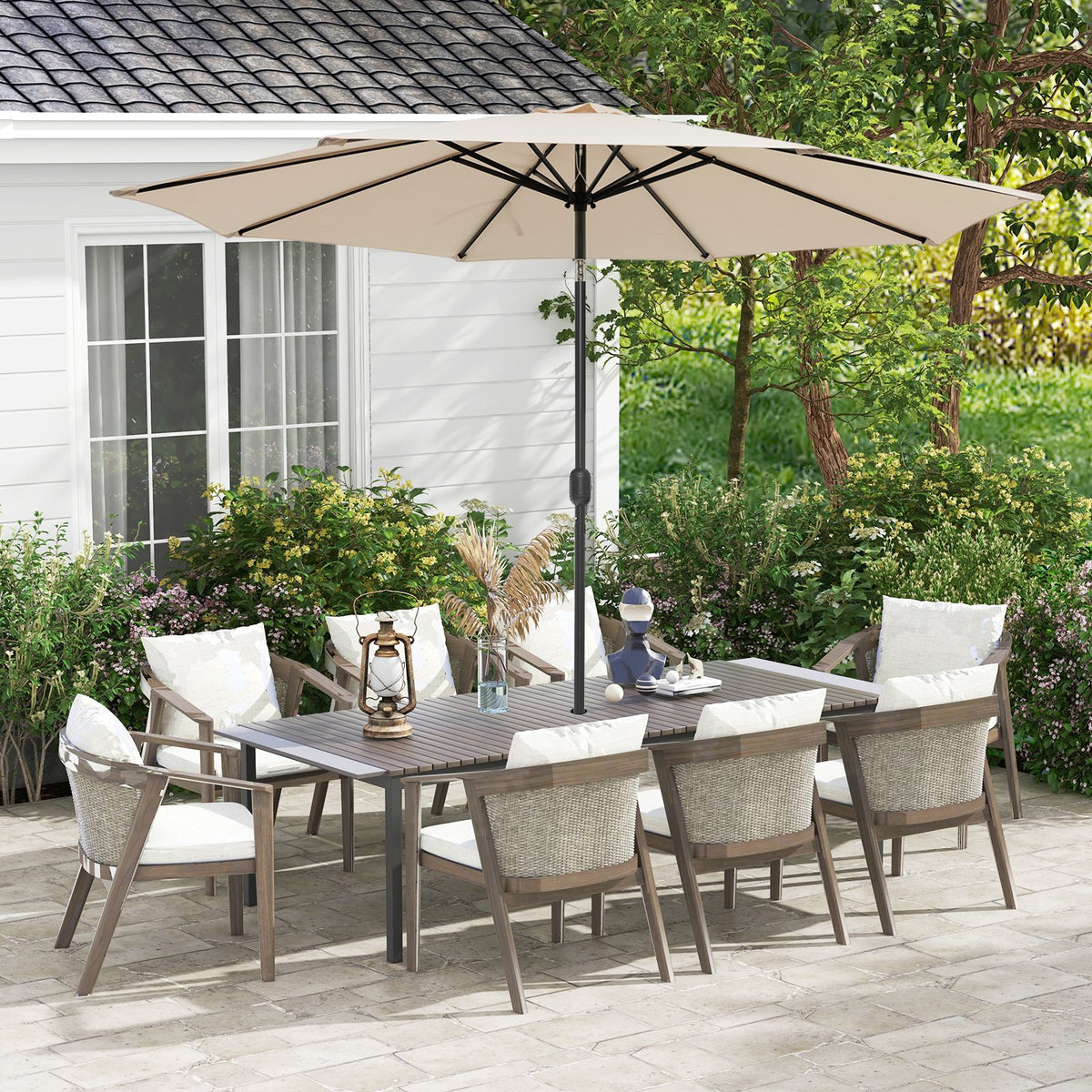 10 Feet Outdoor Patio Umbrella with Tilt Adjustment and Crank-Beige view 3
