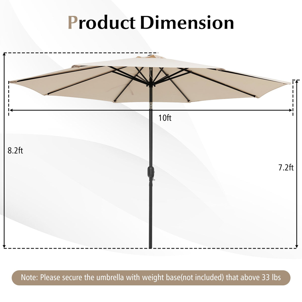 10 Feet Outdoor Patio Umbrella with Tilt Adjustment and Crank-Beige view 5