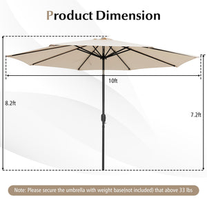 10 Feet Outdoor Patio Umbrella with Tilt Adjustment and Crank-Beige view 5